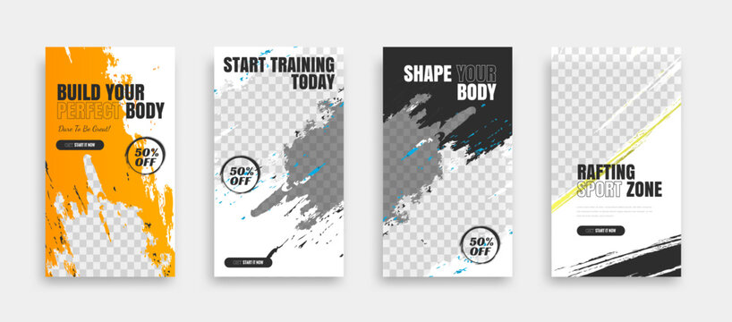 post and story fitness training social media template. social banner for promotion your product. banner square background illustration
