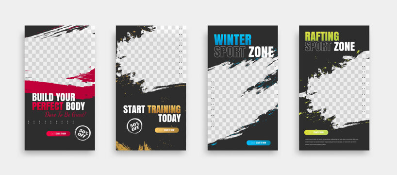 post and story fitness training social media template. social banner for promotion your product. banner square background illustration.