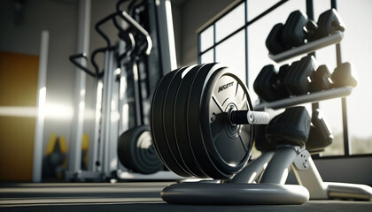 Fototapeta premium Modern light gym. Sports equipment in gym. Generative AI