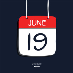 Creative calendar page with single day (19 June), Vector illustration.