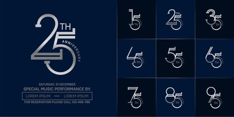 set of anniversary silver color with blue background for special celebration event