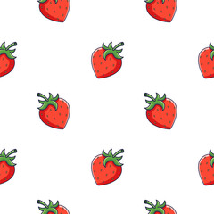 Cute red Strawberry seamless pattern in doodle style.. Vector hand drawn cartoon Strawberry illustration. Hand drawn Sketch of Strawberry. Pattern for kids clothes.