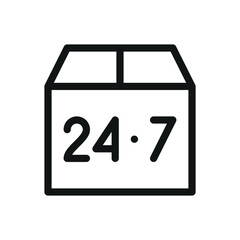 24/7 delivery isolated icon, round the clock parcel delivery vector symbol with editable stroke