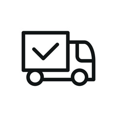 Successful delivery isolated icon, delivery truck with tick vector symbol with editable stroke
