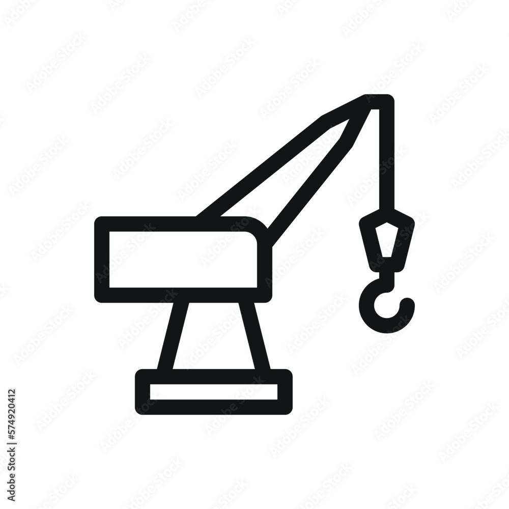 Poster port crane isolated icon, container ship loading and unloading terminal vector symbol with editable 