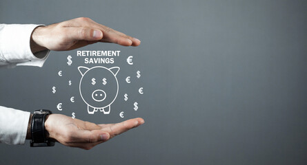 Concept of Retirement Savings. Piggy bank with a currency symbols