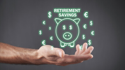 Concept of Retirement Savings. Piggy bank with a currency symbols