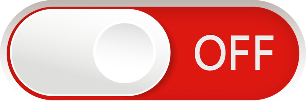 Switch toggle buttons. On and Off toggle switch icon with red and