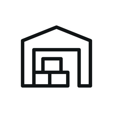 Warehouse With Boxes Isolated Icon, Storage Of Goods Vector Symbol With Editable Stroke