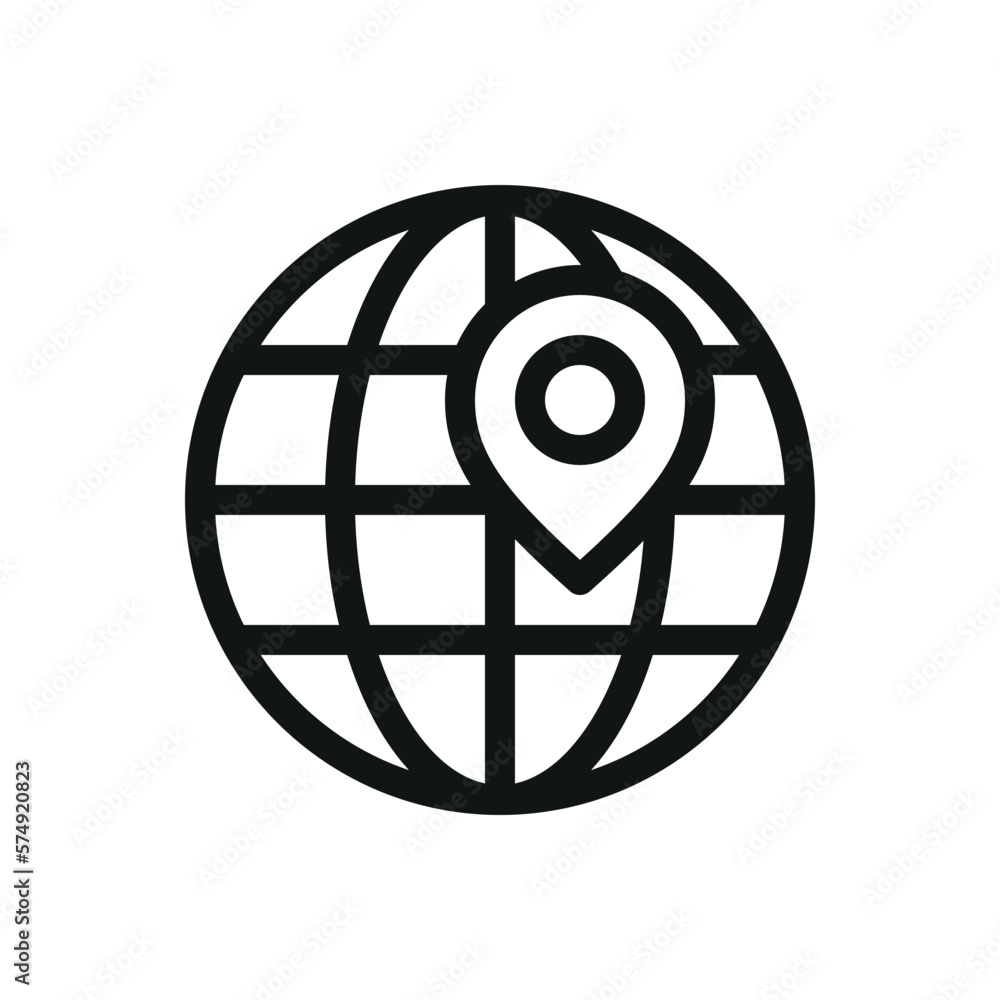 Poster global distribution isolated icon, world with map pin vector symbol with editable stroke