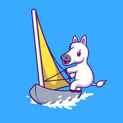 Cute Arabian Horse Sailing Sport Cartoon Vector Icon Illustration. Animal Sport Icon Concept Isolated Premium Vector. Flat Cartoon Style