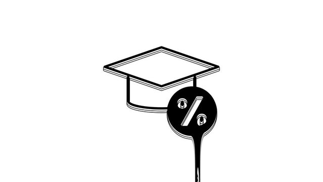 Black Graduation cap and coin icon isolated on white background. Education and money. Concept of scholarship cost or loan, tuition or study fee. 4K Video motion graphic animation