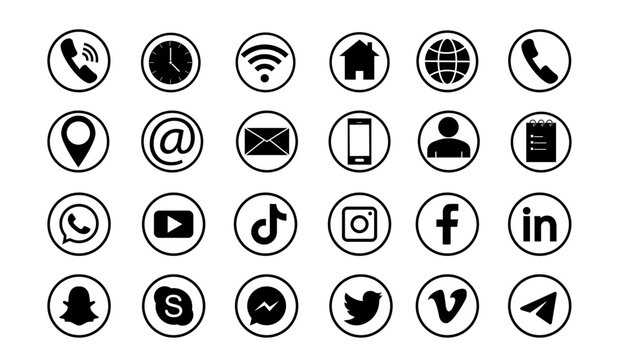 Set of popular social media icons.Social networking icons .Contact icon .Facebook,Twitter,YouTube,Instagram,Pinterest,Snapchat,TikTok,WhatsApp,Telegram,Linkedin.Vinnitsa,Ukraine-February 24,2023