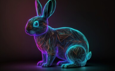 Neon bunny. Abstract visual art. Generative AI technology.