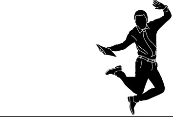 Fototapeta na wymiar Jumping for Joy: A Vector Silhouette of a Man in Celebration, The Thrill of Success: A Line Art Illustration of a Jumping Businessman, Vector Silhouette of a Man Jumping for Excitement