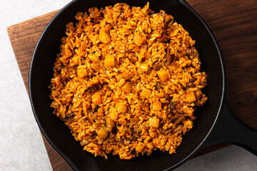 Radish kimchi fried rice with radish kimchi, rice and vegetables