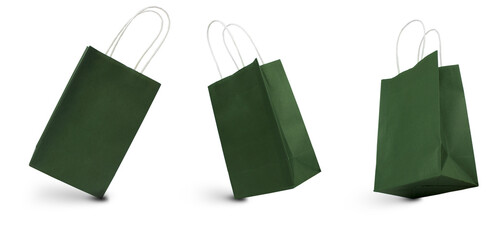 Gift paper bags of green color isolated on a white background. Clipping path.