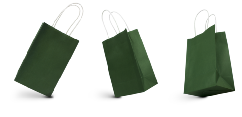 Gift paper bags of green color isolated on a white background. Clipping path.