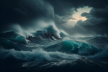 An image of a stormy sea with dark clouds overhead, the turbulent and unpredictable With Generative AI