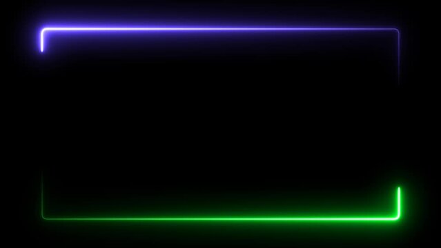 Neon glowing frame background. Blue and green lasers. repetitive motion animation, with neon lights shrinking and expanding. isolated on black. 4K graphic animation video