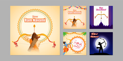 Vector illustration of Happy Rama Navami social media story feed set mockup template - obrazy, fototapety, plakaty