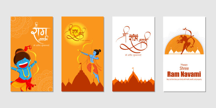 Vector illustration of Happy Rama Navami social media story feed set mockup template