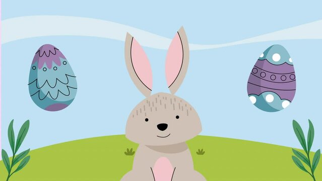 spring eggs painted with rabbit landscape animation