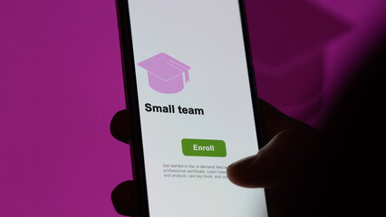small team program. A student enrolls in courses to study, to learn a new skill and pass certification. Text in English
