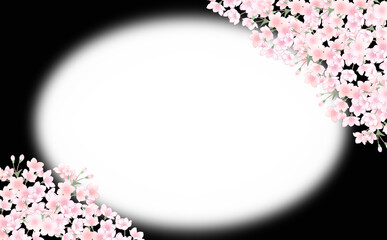 桜の楕円フレーム-黒背景