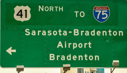 Traffic sign along Florida I-75 Interstate to Sarasota