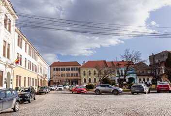 Targul secuiesc,Romania.The main square of the city has been individualized by the many streets...