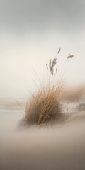 landscape illustration sand and sea in light fog, generative ai