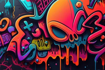 Rolgordijnen Abstract Neon Graffiti Wallpaper © Igor