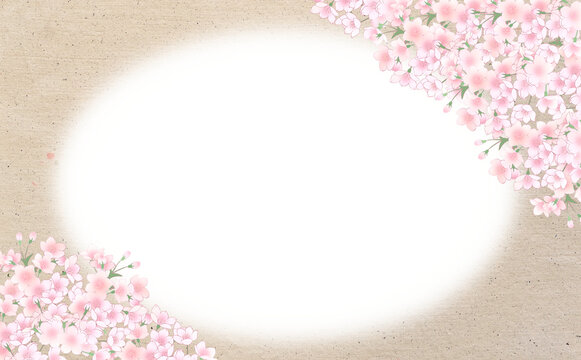 桜の楕円フレーム-灰色背景