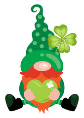 St Patricks Day gnome sitting holding a green heart