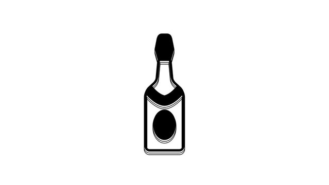 Black Champagne bottle icon isolated on white background. 4K Video motion graphic animation