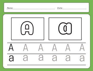 Letter Writing Guide. Tracing letters. Uppercase and lowercase letter A a. Engish alphabet
