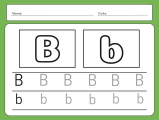 Letter Writing Guide. Tracing letters. Uppercase and lowercase letter B b. Engish alphabet