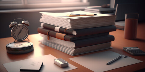 stack of documents and folders on the office in the office. Generative AI
