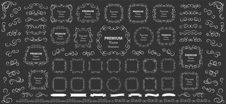 Calligraphic design elements . Decorative swirls or scrolls, vintage frames , flourishes, labels and dividers. Retro vector illustration
