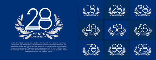 set of anniversary logotype white color and silver ornament for special celebration event