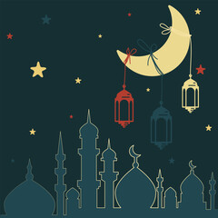 Outlined vector illustration of an Arabic lantern ornament. Suitable for the design element of the Ramadan Karim greeting template. Ramadan Karim theme background template. Banner, flyer