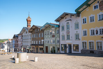 historic old town Bad Tolz, market place with beautiful houses