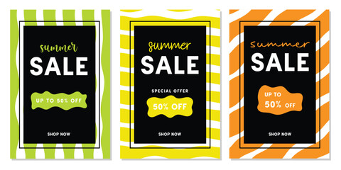 Set of Summer Sale and Discount Offers Flyers.
