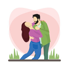 Vector young couple hugging and dancing together flat vector illustration design
