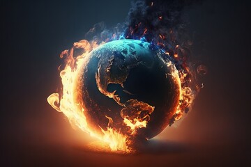 Earth in fire. Global warming concept. Generative AI
