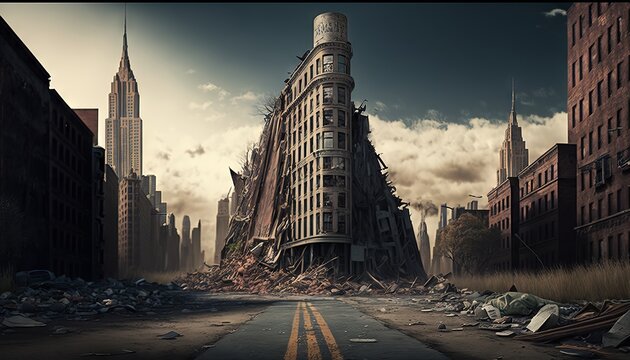 Digitally rendered image of a tornado destroying New York City. Generative AI