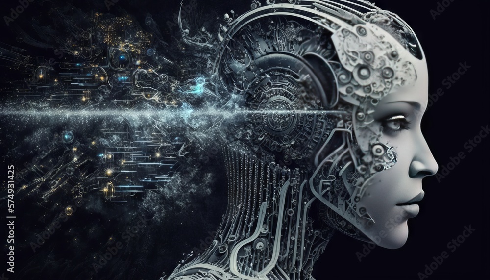 Poster generative ai of artificial intelligence robot in futuristic cyberspace.