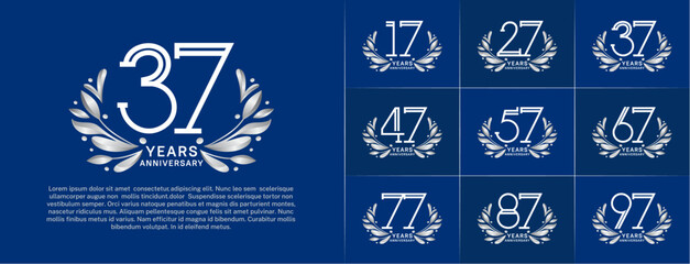 set of anniversary logotype white color and silver ornament for special celebration event