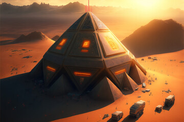 Fototapeta premium Mars Colony, Generative AI, Illustration